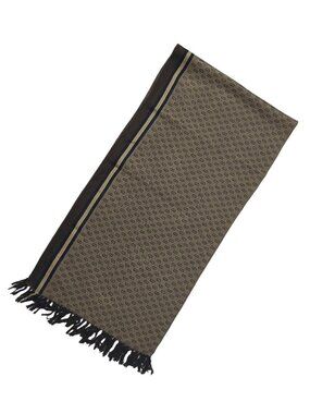 Pre-Owned Gucci Brown Tan Reversible Monogram Stripe Shawl Wrap Scarf Scarves